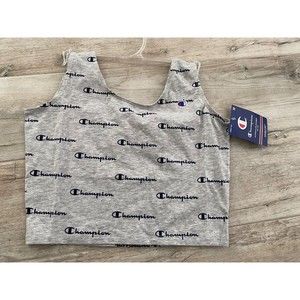 CHAMPION Grey Crop Top Sporty Logo Sz M Med New